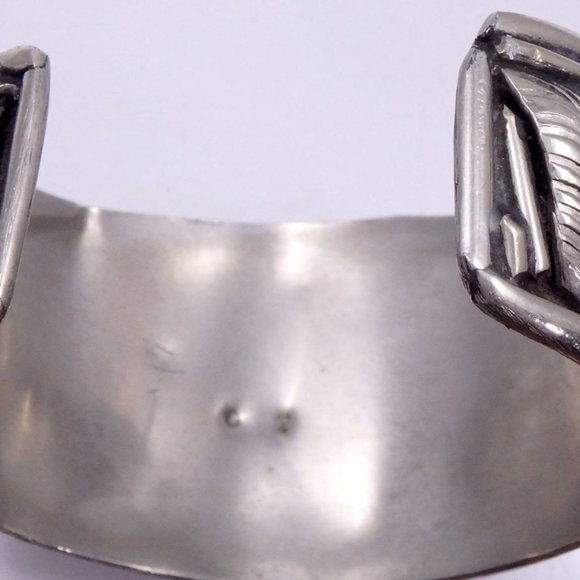 Sterling Silver Navajo Southwestern Turquoise and Coral Cuff Bracelet - Picture 6 of 6